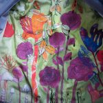 Elina Katara | Introvert's Jacket (detail) | 2014- | cotton fabric, hand dyed fabric, plastic decorations, sewing, embroidery. The garden inside the jacket keeps growing during future years.